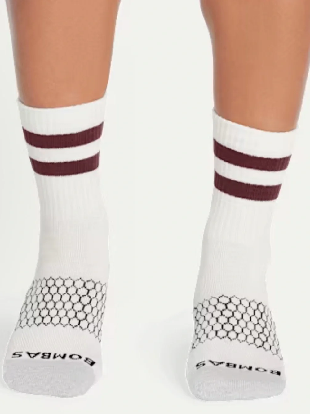 NWOT Bombas Vintage Stripes Half Calf Socks - White With Burgundy Stripes-Small